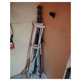 Crutches, wood cane, curtain rods