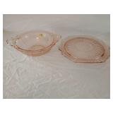 Pink Depression Glass Cake Plate 10'