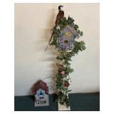 (2) Wood Bird houses , one on Stand