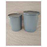 Two - Blue Tupperware Cannisters 7.5', 8.5'