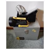 Metal file box, organizer, flashlight, misc.