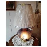 Table Lamp with Blue Glass Body with Floral Design
