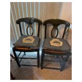 (2) Painted Bar Stools w/Rattan Bottoms & Cushions