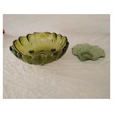 Vintage Indiana Glass Avocado Green Footed Bowl