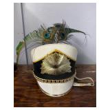 Gold White  Vinyl Marching Band Hat w/Chin Strap