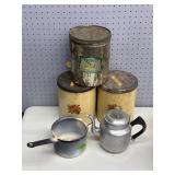 Vintage Tin Canisters, Enamel Pot
