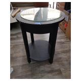 Black Round End Table with Glass Protector