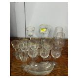 3- Glass Seeving Boats , Stemware Assortment