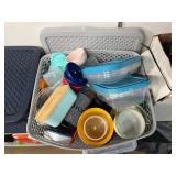 Mainstays Grey Plastic Tote w/ Misc. Kitchenware