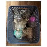 Assorted Glass Jars & Cups in Plastic Tote