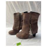 Brown Mid-Calf High-Heeled Boots Womenï¿½s 38
