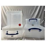 (4) Plastic Totes in Assorted Sizes