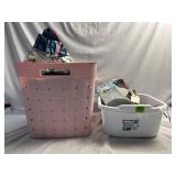 2  Plastic Tubs w/ Wine Gift Bags & Reusable Bags