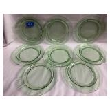 (8) Green Uranium Depression Glass Dessert Plates