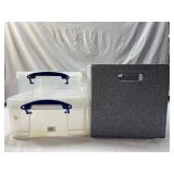 2 Plastic Totes & 1 Grey Fabric Bin
