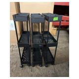 (3) Black 3-Tier Rolling Utility Cart