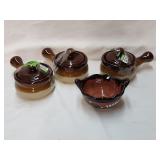 3 Lidded Soup/Bean Pots & 1 Salsa Bowl