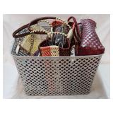 Lg Qty of Bags/Clutches/Wallets w/Basket