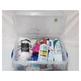 Lidded Plastic Tote of Medical & Hygiene Products