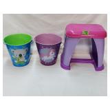 Childs Plastic Stool 10'H & 2 Metal Buckets