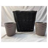 Wicker Basket & 2 Small Planters