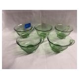 (5) Green Uranium Glass Cups 3.75ï¿½