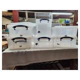 6 Pc Plastic Tote Lot Various Sizes