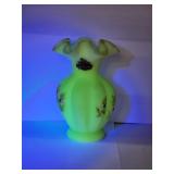 Fenton Uranium Signed Hand Painted Custard Vase