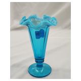 Marked Fenton Blue Opaline Vase 7'Hx4.5'