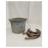 Metal Bucket with (4)Royal Metal Horseshoes