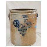 Primitive Antique Salt Glazed Floral 4gal Crock