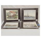(4)Peter Warner Hand Colored Etching