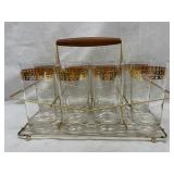 8 Gold Rim Highball Glasses & Carrier