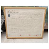 19th Century Framed Land Deed Document 30.25'ï¿½25'