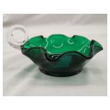 Vintage Emerald Ruffled Edge Dish 6'Lx2.5'H