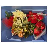 Assorted Artificial Christmas Flowers in Tote