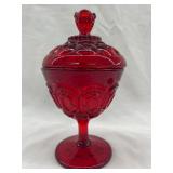 Ruby Red Moon and Stars Covered Compote Dish