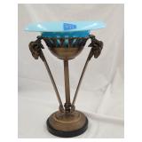 Art Deco Ram Head Bowl Stand Metal/Glass