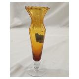 8'H Amber Glass Fluted Bud Vase