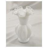 Marked Fenton Milk Glass Silver Crest Vase 6'Hx4'