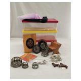 (3)Plastic Totes with Metal Frogs & Decor
