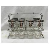 7 Silver Rim Highball Glasses & Carrier