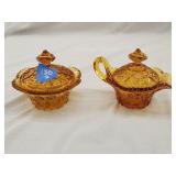 Unmarked Kemple Mckee Amber Sawtooth Bowl/Creamer