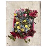 Assorted Artificial Flowers w/ Tote