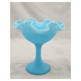 Unmarked Fenton Blue Satin Compote Pedestal