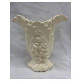 Vase w/ Leaf Pattern & Glossy Ivory Finish