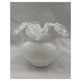 Unmarked Fenton Milk Glass Rose Bowl Vase