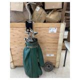 Green Golf Bag on Wheels w/ Golf Clubs