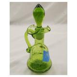 Unmarked Blenko Green Crackle Glass Cruet 7'Hx3'