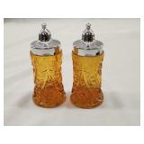 Unmarked Pair L.E. Smith Amber Glass Daisy/Button